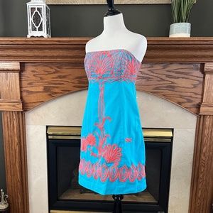 Lilly Pulitzer Fly Me To The Sea Strapless Bowen Dress Sz. 4